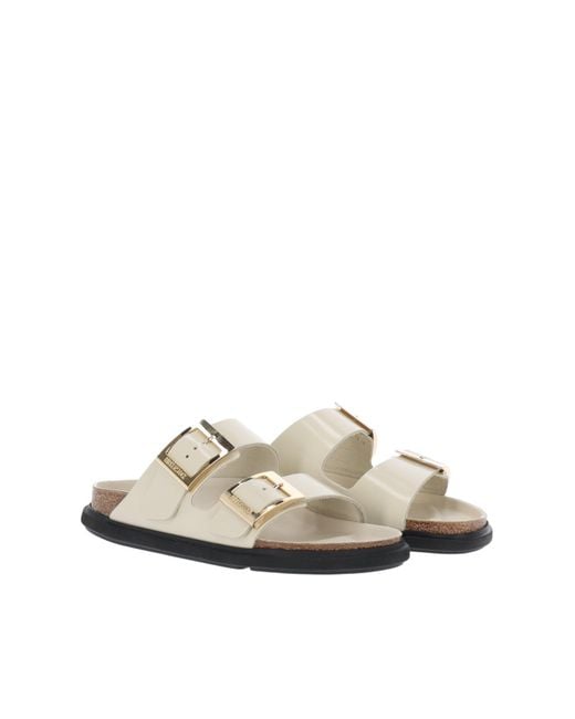 Birkenstock White Arizona Db Hex Shine Ecru, Natural Leather, S