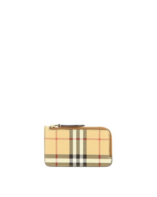 Check and Leather Card Case Burberry de color Metallic