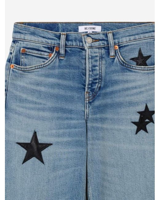Re/done Blue Stretch Cotton Blend Wide-Leg Jeans
