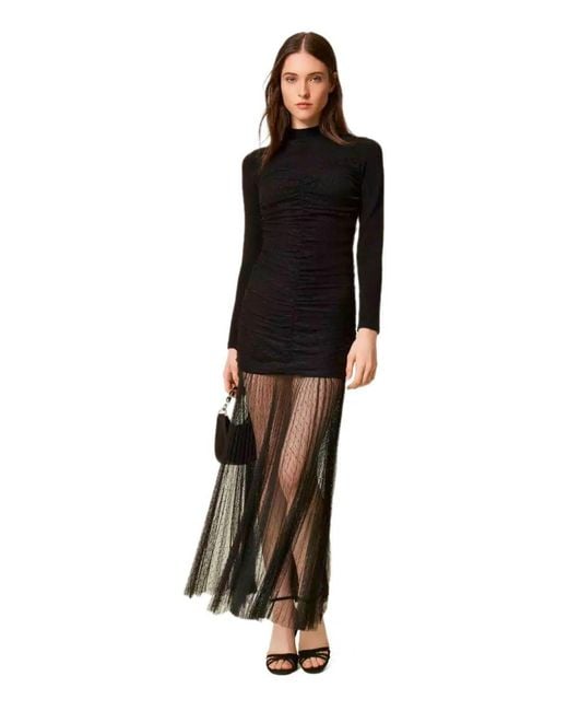 Twinset Black Plumetis Long Dress