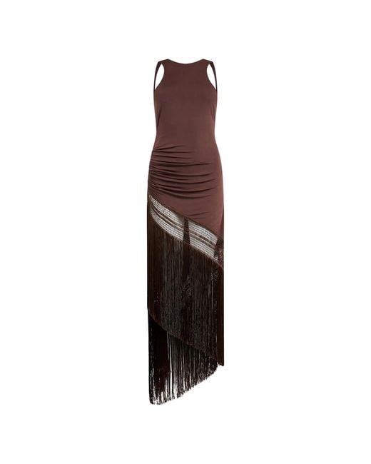 ANDAMANE Purple Marisol Fringed Tank Maxi Dress