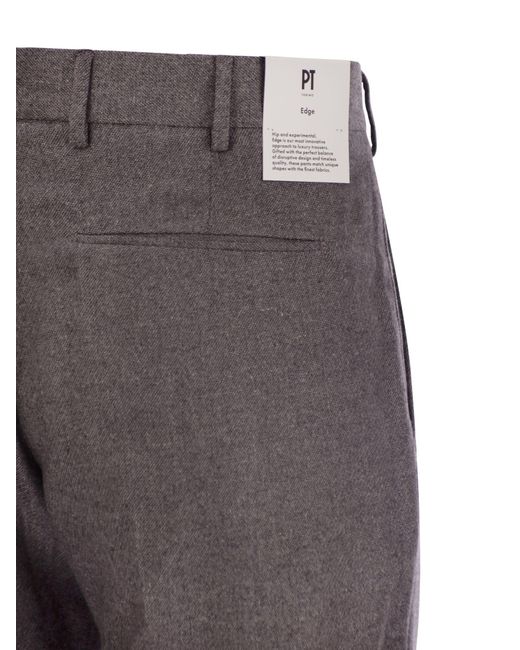 PT Torino Gray Rebel Wool And Silk Flannel Trousers for men