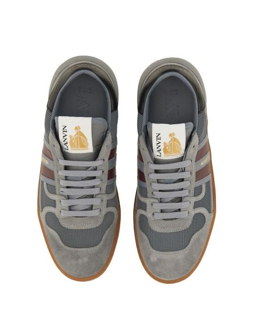 Lanvin Gray Stylish Mesh And Leather Sneakers For