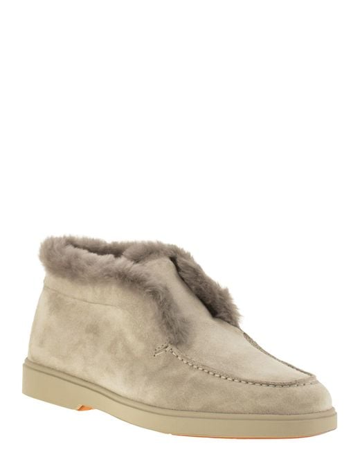 Santoni Natural Desert Boot With Suede Fur