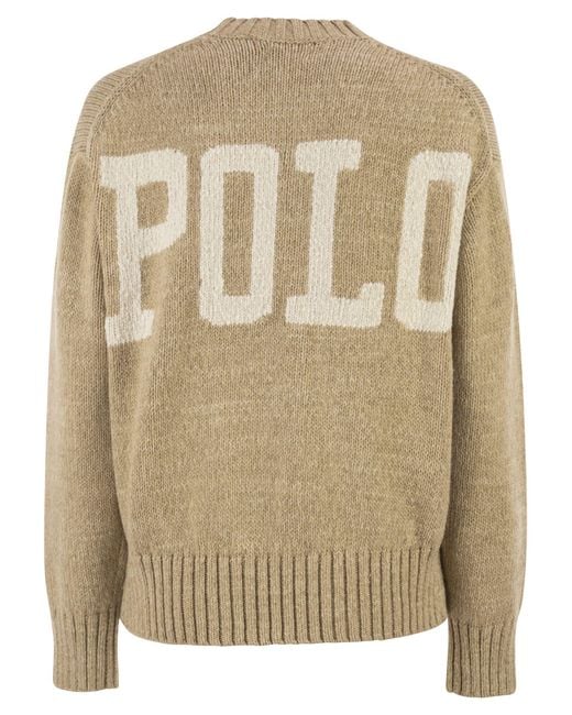 Polo Ralph Lauren Natural Cotton Knit Jumper With Intarsia Polo Logo