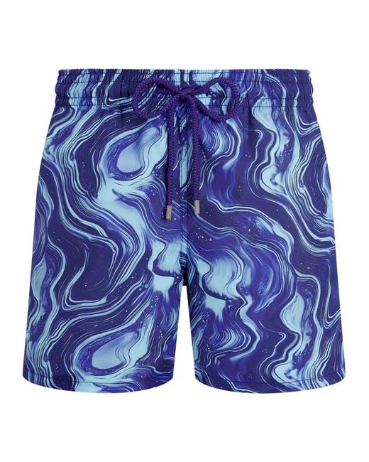 Vilebrequin Blue Recycled Polyamide Swim Shorts With Marbled Print for men