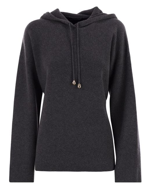 Fabiana Filippi Black English Ribbed Hooded Sweater
