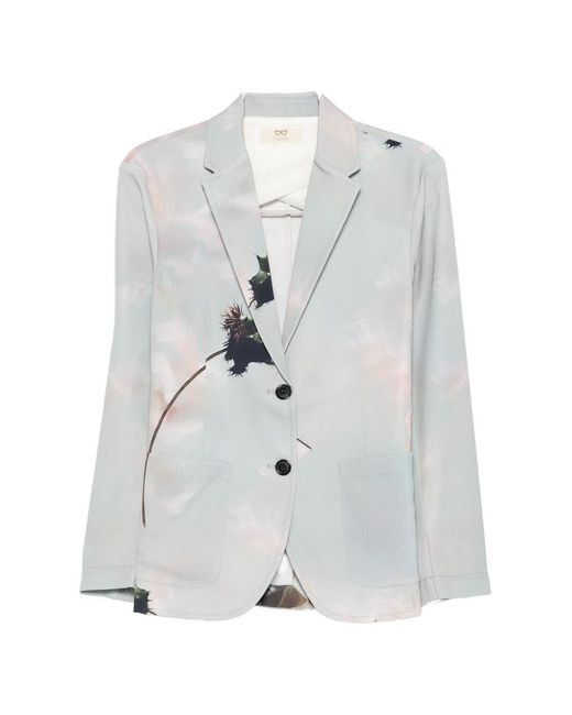Sissiottostyle White Printed Single-Breasted Blazer Jacket
