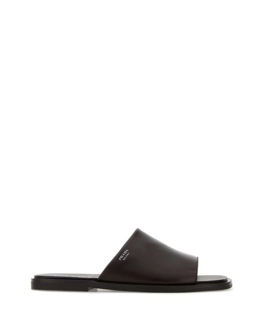 Prada Black Dark Leather Slippers