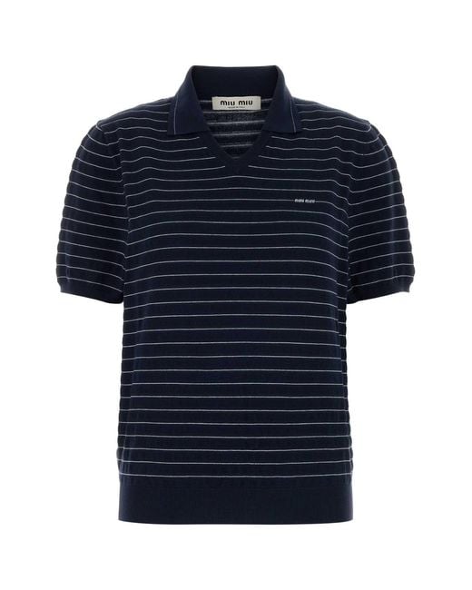 Miu Miu Blue Embroidered Cotton Polo Shirt