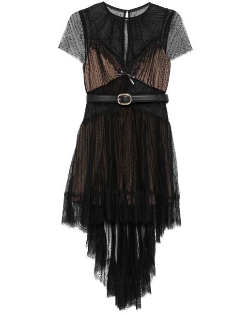 Self-Portrait Mesh Mini-Jurk Met Stippen in het Black