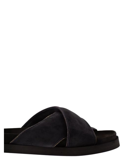 Fabiana Filippi Black Flat Suede Sandals With Crossed Straps