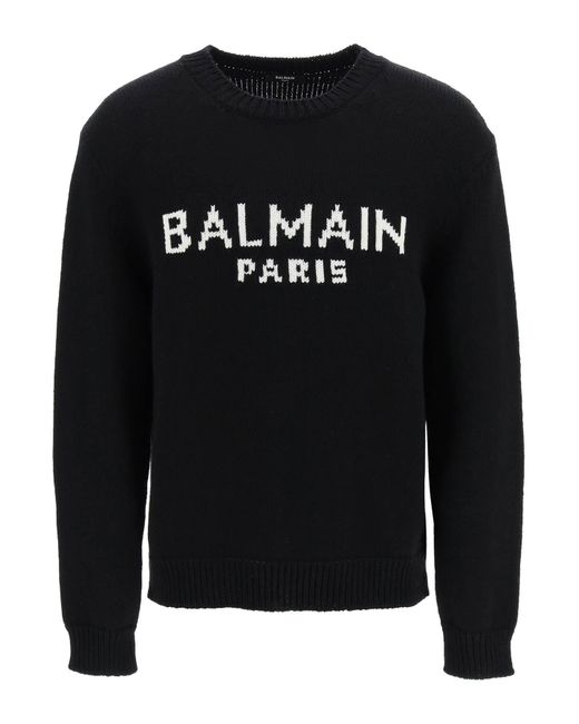 Jersey extragrande de lana con logotipo de Balmain de hombre de color Black