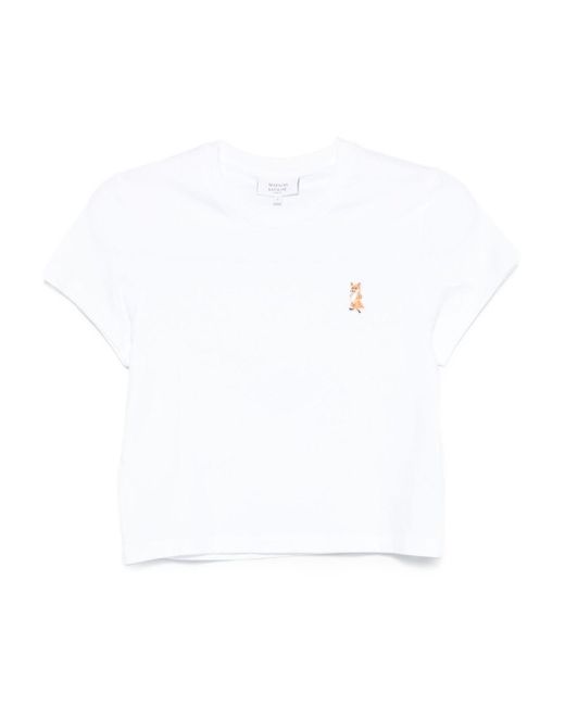 Maison Kitsuné White Oberteil mit Lady Fox Baby-Stickerei