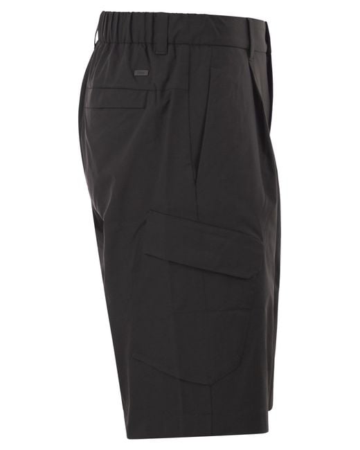 Herno Black Technical Fabric Cargo Bermuda Shorts for men