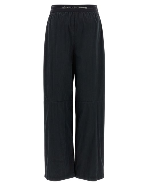 Alexander Wang Blue Wide-Leg Pants With Trompe L'Oeil Flap And Contrast Logo