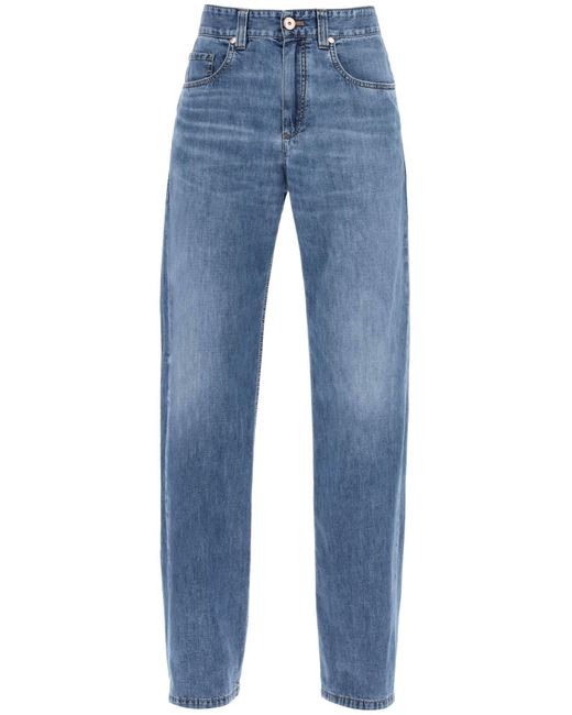 Jeans Loose In Denim Di Cotone di Brunello Cucinelli in Blue
