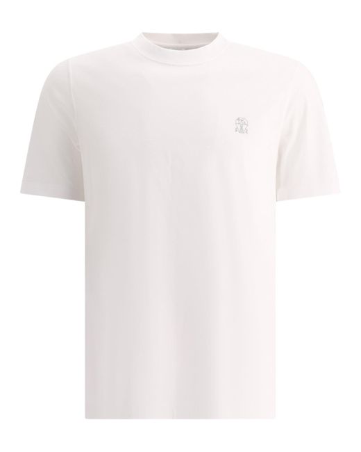 Brunello Cucinelli Cotton Jersey Crew Neck T -shirt Met Bedrukt Logo in het White voor heren