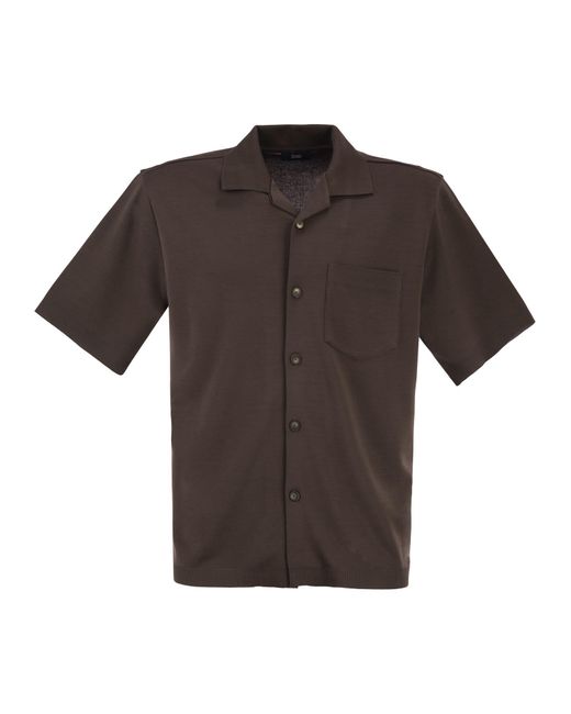 Herno Brown Cotton Jersey Shirt With Chest Pocket for men