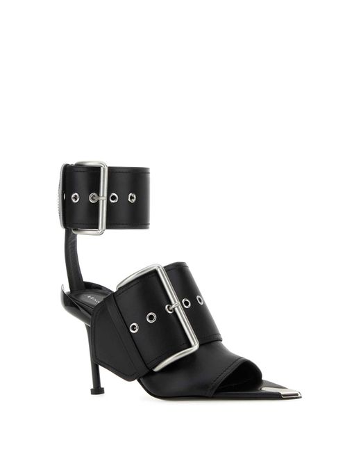 Alexander McQueen Black Leather Slash Sandals for men