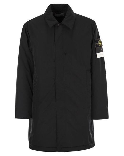 Stone Island Black Padded Car Coat With Anti Drip And Snap Pockets for men