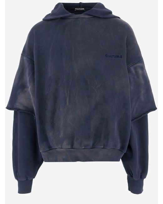 Cultura Übergroße Baumwoll -Kapuze -Sweatshirt in Blue für Herren