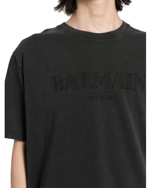 Balmain Black T -Shirt mit Vintage Stickerei