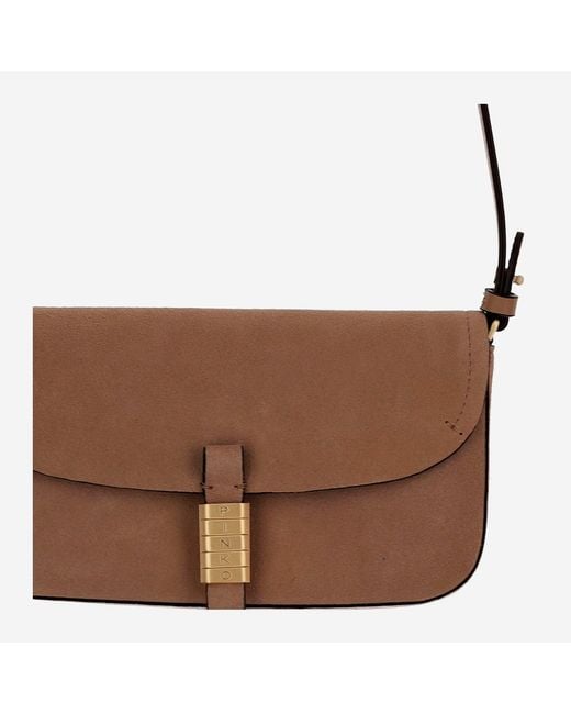 Pinko Brown Saddle Leather Shoulder Bag