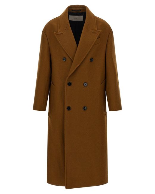AMI Double-Breasted Virgin Wool Coat With Peak Lapels in Brown für Herren