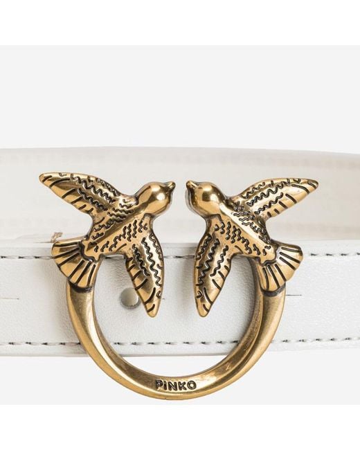 Pinko White Love Berry Leather Belt