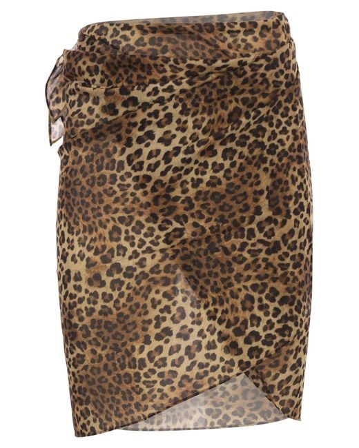 Mc2 Saint Barth Brown Cotton And Silk Animal Print Pareo