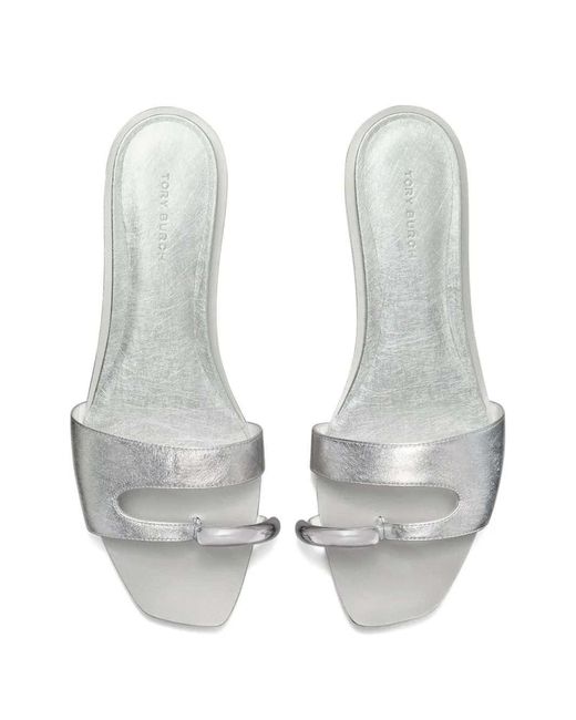 Tory Burch White Pierced Slides