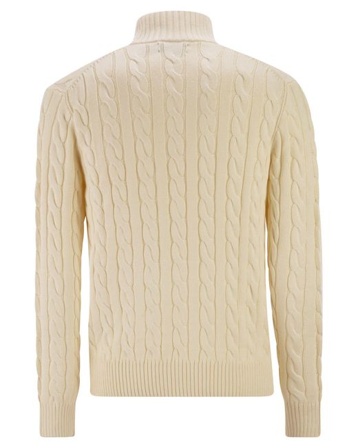 Polo Ralph Lauren Natural Cotton Cable Knit Jumper With Zip Fastening for men