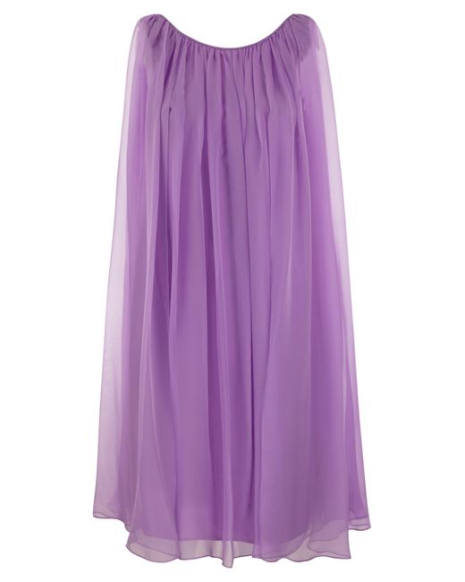 Max Mara Purple Footing Silk Chiffon Flared Dress