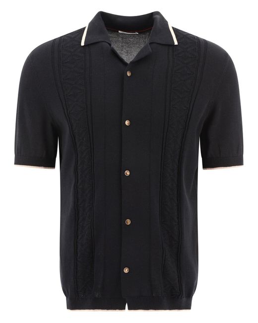Brunello Cucinelli Baumwolle Jacquard Ribknit Polo -Hemd in Black für Herren
