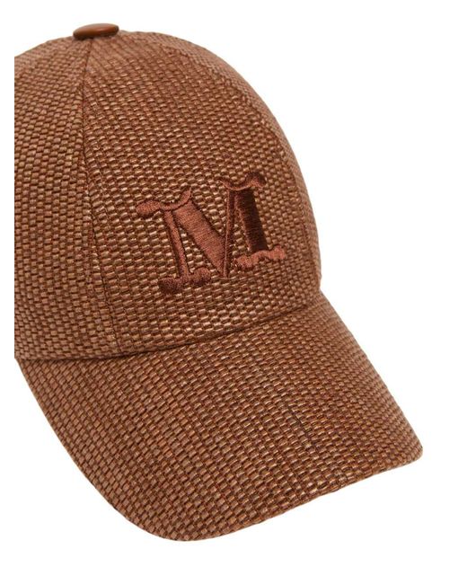 Max Mara Brown Raffia-Effect Baseball Cap