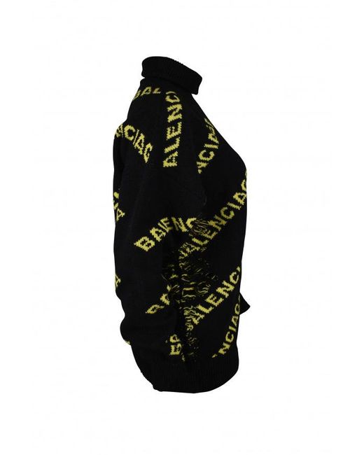 Balenciaga Black Logo Knit Turtleneck Sweater