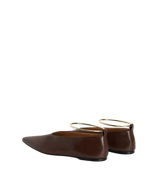 Jil Sander Brown Pointed-Toe Suede Ballerinas With Removable Metal Anklet