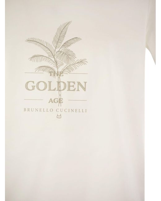 Brunello Cucinelli White Cotton Jersey T Shirt With Print
