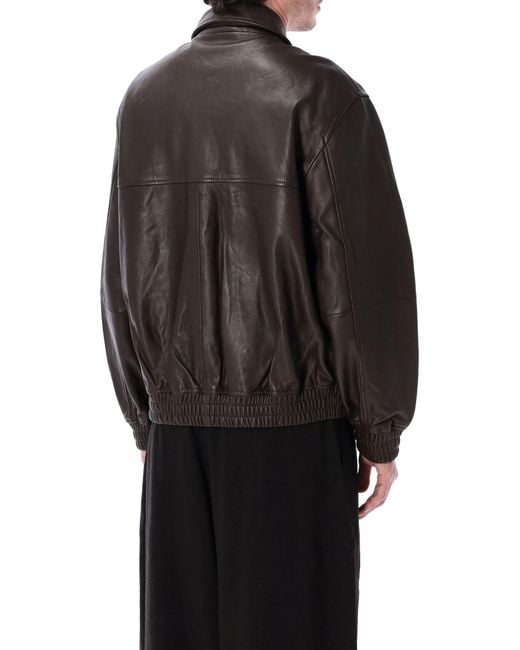 Studio Nicholson Black Piston Leather Zip-Up Jacket for men