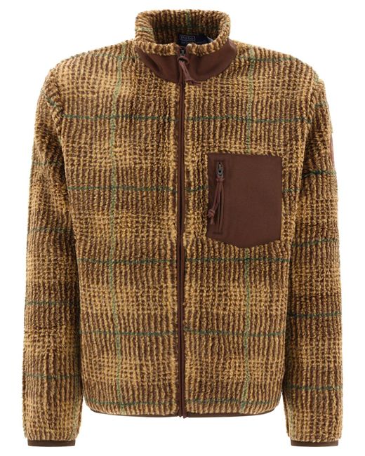 Polo Ralph Lauren Fleece Jacke mit Ledereinsätzen in Brown für Herren