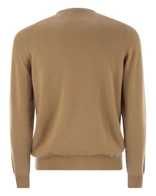 Fedeli Brown Argentina Baby Cashmere Crew Neck Sweater for men