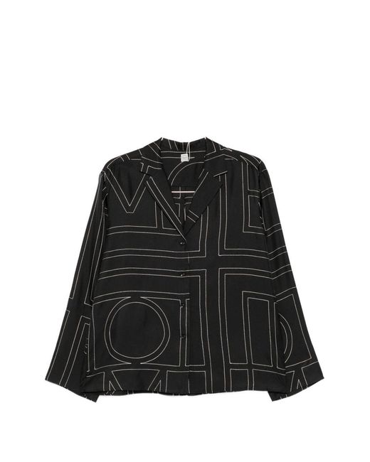 Totême  Black Monogram Silk Pajama Shirt