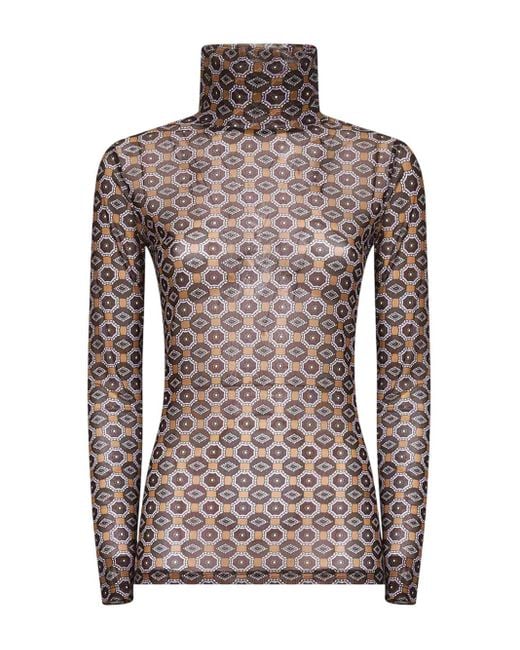 Dries Van Noten Droogt Van Noten Mesh Top Met Bruine Mini -stropdas Print in het Multicolor