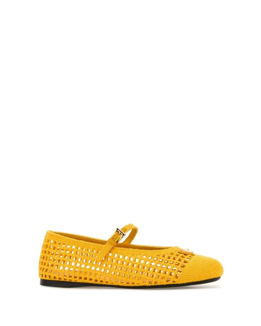 Prada Yellow Crochet Ballet Flats