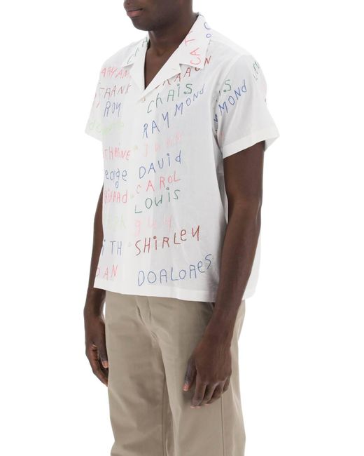 Camicia Bowling Con Ricami Lettering Familial di Bode in White da Uomo