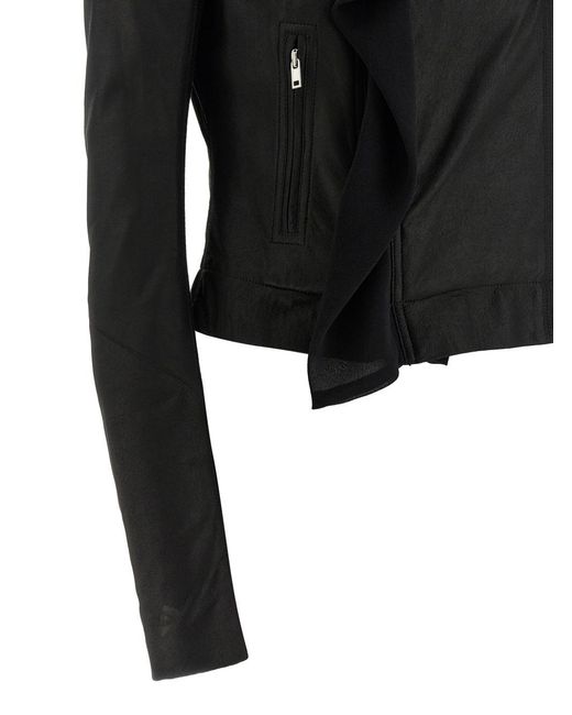 Rick Owens Black Scarf Biker Cropped Leather Jacket
