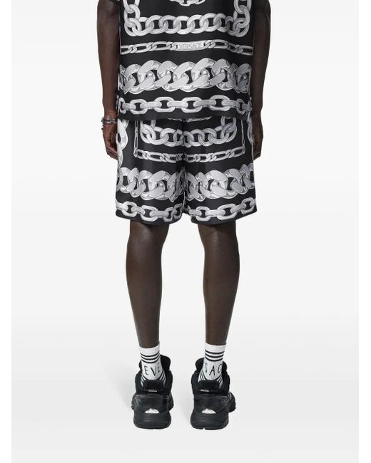 Versace Black Medusa Chains Silk Shorts
