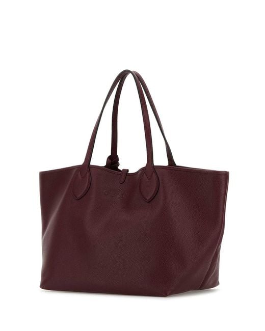 Gucci Purple Burgundy Leather Reversible Shopping Bag