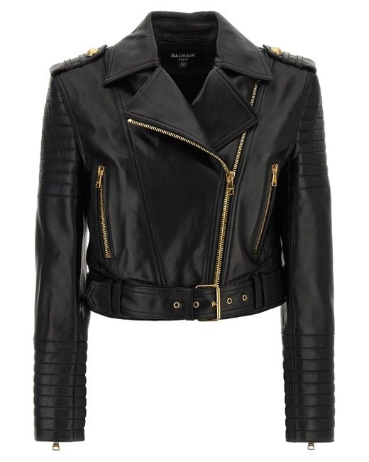 Chaqueta de cuero Balmain de color Black